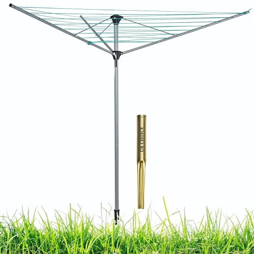 UR CHOICE Rotary Washing Line | 3 Arm Heavy-Duty Rotary Airer | 40M Outdoor Whirligig Clothes Dryer | Weatherproof, Space-Saving & Adjustable Height with Ground Spike for Garden & Laundry Drying