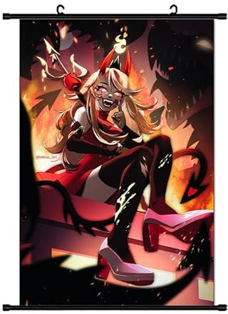 Zhongkaihua Hazbin Hotelposter Engel Staub/Alastor/Luzifer, Anime-Poster, Gemälde, Stoff, hängende Schriftrolle, Wandkunst für Hazbin Hotel, Merch, Schlafzimmer, Heimdekoration