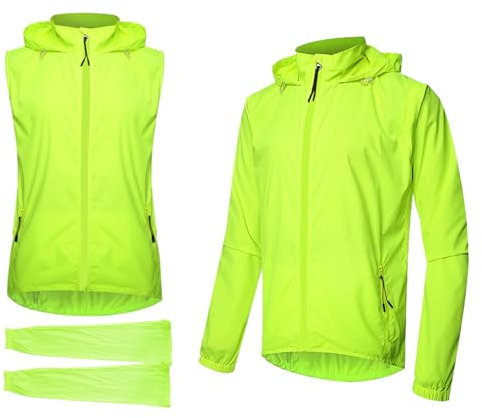ARMAAN 2-in-1-Fahrradweste für Herren/Damen mit abnehmbaren Ärmeln, Jacke, Sonnenschutz, reflektierend, Fahrrad-Windjacke, Outdoor-Lauftrikot, MTB, Bergsteigen, langärmeliger Fahrradmantel,Green-L
