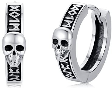 Wikinger Ohrringe 925 Sterling Silber Totenkopf Ohrringe Nord Rune Ohrringe Skelett Schmuck Geschenke für Männer Frauen Geburtstag
