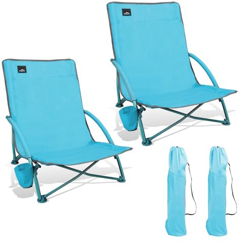 Northroad 2er Set Niedrig Strandstuhl, Klappbar Leicht Campingstuhl, Faltbar Atmungsaktives Gewebe mit Getränkhalter Tragetasche Faltstuhl für Strand Garten Versammlungen Blau