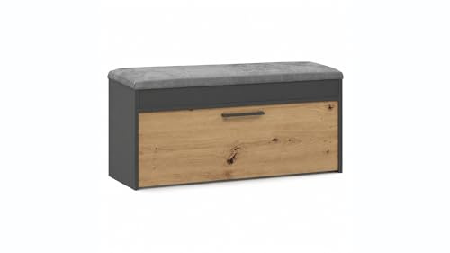 Ibonto Schuhbank mit Sitzfläche 100 cm, Schuhschrank mit Sitzbank und Stauraum, Garderobenbank für Flur & Diele, Flurbank aus Holzwerkstoff, Anthrazit/Artisan Eiche
