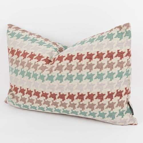 SCHÖNER LEBEN. Kissenhülle Mira Hahnentritt beige rot in versch. Größen, Größe:30x50cm (HxB)