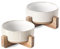 LE TAUCI Ceramic Dog Bowls, 2.5 Cups Food and Water Bowl for Small Medium Sized Dogs, Dog Feeding Bowls with Wood Stand, Cute Pet Bowls, Dog Dishes, Set of 2, Rhombus+Wave