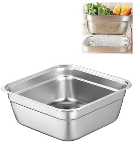 Stainless Steel Multi-Purpose Dish Tub, Large Rectangular Washing Basin with Rolled Edge Brushed for Kitchen (28cm)