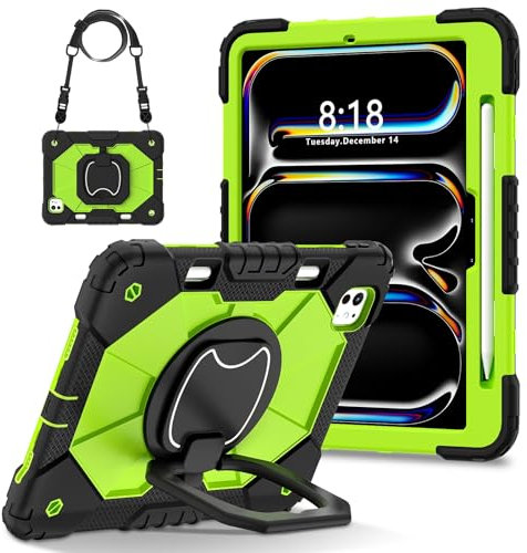 Tablet Cases Compatible with iPad Pro 11 Inch Case 2024 5th Generation (M4) with Pencil Holder&Stand Shockproof Cover, Full-Body Rugged Cover for iPad Pro 11 Inch M4 2024 Tablet PC Case(Black+Yellow G