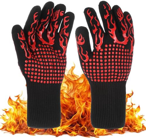 M METERXITY Grilling Gloves Heat Resistant BBQ Gloves, 1472°F High Temp Resistance Silicone Fireproof Gloves, Grill Mitts for Outdoor Grill/Barbecue/Cooking Baking Gloves [Red/Black]