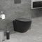 ECD Germany Toilette Suspendu sans Rebord, Noir Mat, avec Siège WC Amovible en Duroplast, Softclose Abaissement Automatique, Chasse d'eau Profonde Saillie Courte 49 cm, WC en Céramique Salle de Bain