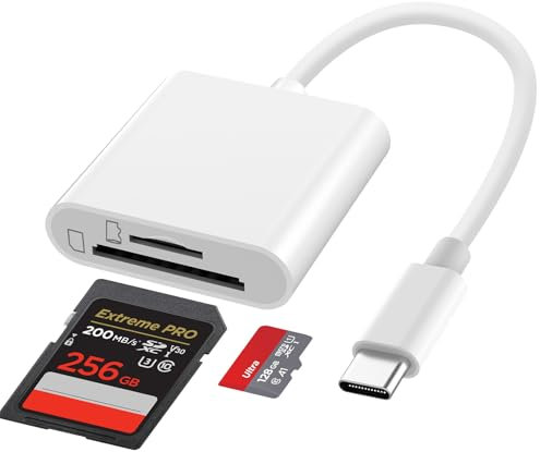 USB-C SD 3.0 Card Reader, 104Mbps Dual Slots Micro SD/SD Card Reader USB C 3.0 Memory SD Card Reader for iPhone 16/15 Series, iPad, Mac, and Android/Windows/Linux/Mac OS Systems