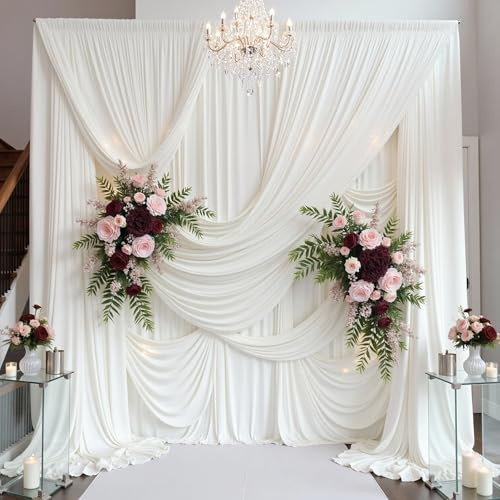 Party Village 20ft×15ft Ivory Backdrop Curtain for Wedding Parties | 4 Panels Wrinkle Free 15 FT Long Polyester Photo Backdrop Drapes Back Drop Cloth for Birthday Photography Background