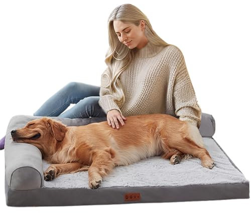 Dmuzsoih Hunde-Couch-Bett – Großes stützendes Schaumstoff-Welpenbett – waschbares großes Welpenbett mit abnehmbaren Nackenrollen für große Hunde, Haustiere, Welpen