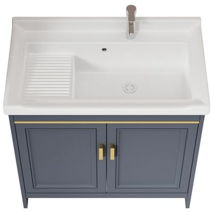 Meuble à linge autonome avec robinet d'eau chaude et froide Lavabo en céramique blanche pour usage commercial 70 x 48 cm