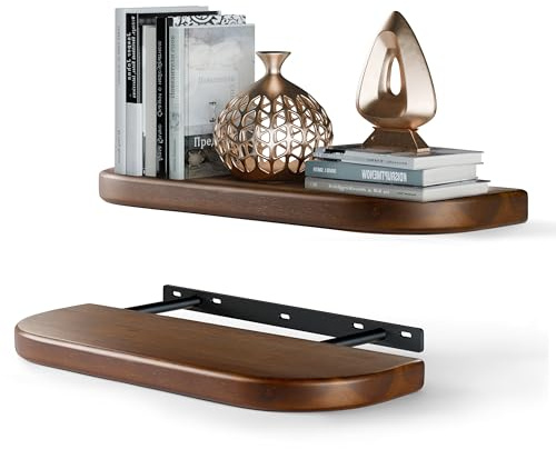 BATODA Wandregale aus Akazienholz, 43,2 cm, Wandmontage, runde Kanten, dekoratives Wand-Bücherregal, Aufbewahrungsregal, Organizer für Zuhause, schwarze Halterungen und Regalmontage im Lieferumfang