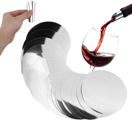 20 Pcs Wine Pourer Stop 7.5cm x 7.5cm Round Wine Drop Pouring Disk Silver Wine Pourer Disks Drop Stopping Home Bottle Pourer Discs Bar Accessories for Wine Bottles Reusable