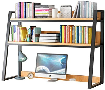 Modern 2 Tier Desk Organizer Shelf for Home Office Storage Steel Frame Desktop Bookshelf with Ladder Design for Computer Desk Organization and Display (Black 75 * 32 * 90cm)