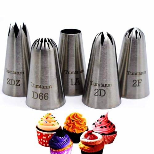 Large Piping Tips Cake Decorating Tools, 5 Pack Cake Piping Nozzles Tips Kit - DIY Icing Nozzle Tool for Cupcakes, Birthday Cakes