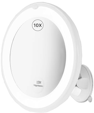 Fantasia® Beauty Schminkspiegel mit Beleuchtung – 10-Fach Vergrößerung & LED-Licht – Make Up Spiegel – ideal für präzises Schminken & Rasieren – Kosmetikspiegel mit Saugnapf für Bad & Reisen