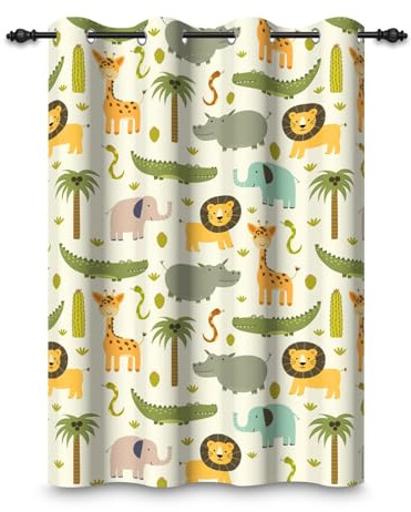 ggaimwf 107x160cm Ösenvorhang mit Tiermotiv für Kinderzimmer Giraffe Löwe Tropisch Dschungel Niedlich Cartoon Verdunkelungsvorhänge Fenstervorhänge für Spielzimmer Wohnzimmer,1-Einzelpaneel
