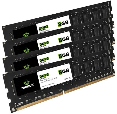 MABUS - Kit Memoria RAM DDR3 32GB (4X 8GB) 1600MHz UDIMM para PC de Escritorio (PC3-12800)