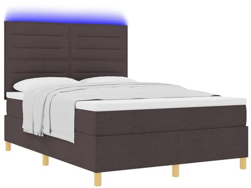 vidaXL LED Boxspringbett mit Matratze Dunkelbraun 160 x 200 cm Stoff