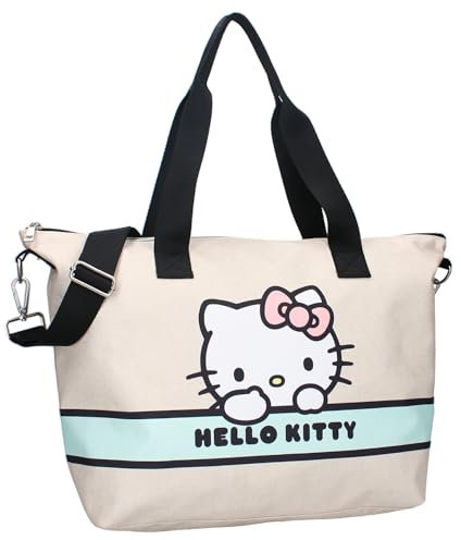 HELLO KITTY Take Me To The Party - Borsa grande Shopper Shopping bag - Dimensioni 48x32x14cm - Colore Beige