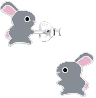 Monkimau Mädchen Ohrringe Rabbit | Ohrstecker aus 925 Sterling Silber | Kinderohrringe hypoallergen