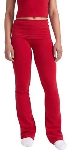 Style & Republic Damen Flared Leggings aus weicher Baumwolle – Umklappbare Yogahose mit Klappbund, Bootcut-Style, lässig & bequem mit weitem Bein, Schlaghose, Wine, S