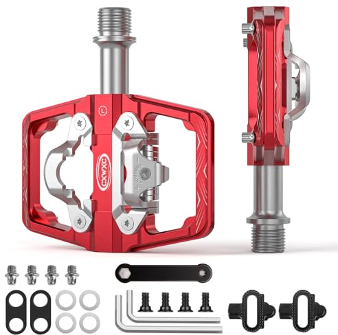 CXWXC Mountainbike-Pedale kompatibel mit Shimano SPD Cleats - Doppelseitige Plat & Clip Pedal, 9/16 Zoll Fahrradplattform und Clipless Pedale für Straßen-, MTB- und Hybrid-Fahrräder (Rot)