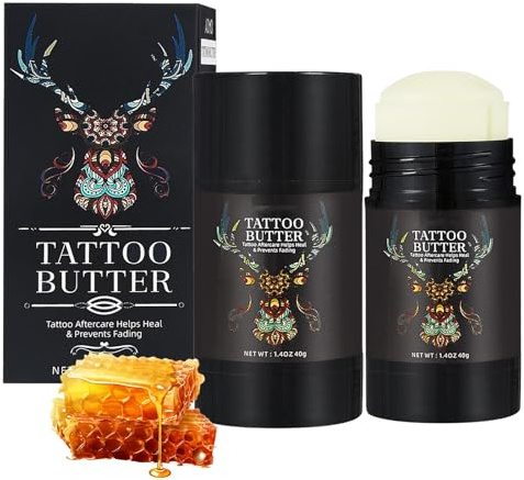2PCS Tattoo Creme Tattoo Butter, Vegane Tattoo Aftercare Balm für Frisches Tattoo, Tattoo Pflegecreme zur Hautberuhigung & Farbverstärkung, Schützt Neue Tattoos, Tattoo Salbe Feuchtigkeitsspendend 40g