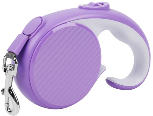 Doklasu Einziehbare Hundeleine, 5 m, mit rutschfestem, ergonomischem Griff für kleine und mittelgroße Hunde bis zu 25 kg, Einhandbremse, 360° verwicklungsfreies Nylonband