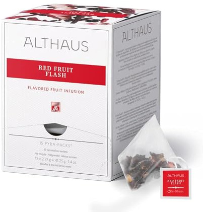 Althaus Tee RED FRUIT FLASH ⋅ Früchtetee im Pyramidenbeutel ⋅ PYRA PACK ⋅ Roter Früchtetee mit intensivem Beerengeschmack ⋅ 15 x 2,75g