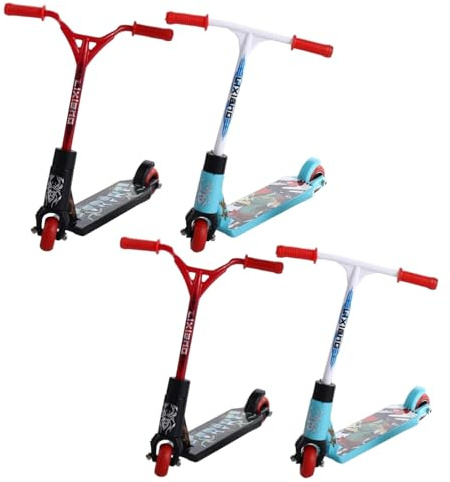 Zhhuoc 4 Stück Finger-Scooter, Mini-Zweirad-Spielzeug, Mini-Scooter, Fingerboard-Zubehör, kleiner Trick-Scooter für Partygeschenke, Fingertraining, Geburtstagsgeschenke, magische Kits und Zubehör