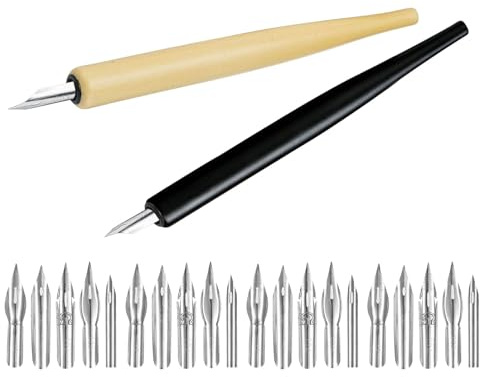 Zerodeko 2 Sets Vintage Calligraphy Dip Pen Nibs for Home and Office Wooden Handle Fountain Pens for Calligraphy Manga Artists Drawing Manga