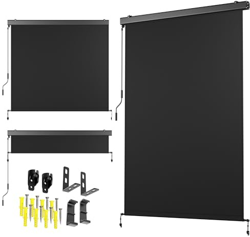 Amopatio Senkrechtmarkise 180x250 cm, Wetterfest Vertikalmarkise mit Handkurbel, Robuster Balkonsichtschutz, Wasserabweisend & UV-Schutz für Balkon, Terrasse, Garten, Schwarz