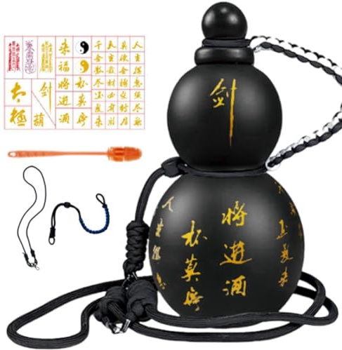 Kueohse Botella de Agua Estilo Calabaza de Inspiración Retro China, 800 Ml, Botella de Agua de Calabaza, Botella de Agua Deportiva de Calabaza, Color Negro