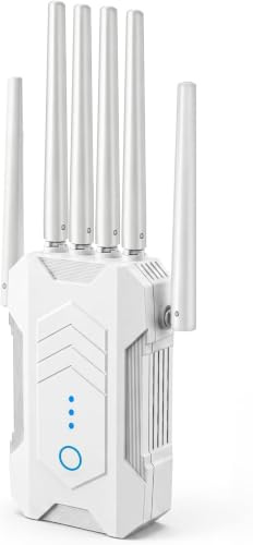 Repetidor WiFi con 6 Antenas, 1200 Mbps Amplificador Señal WiFi Dual Band 5GHz/2.4GHz con Puerto Ethernet, Extensor WiFi, Modos (Repetidor, Ap), Cobertura hasta 300 m², para Casa y Oficina