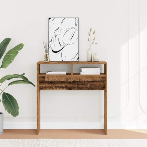 Vanitopaz Table console aspect bois vieilli - 78 x 30 x 80 cm - Table d'appoint pour couloir, salon, bureau - Peu encombrante - Avec espace de rangement et aspect vintage moderne