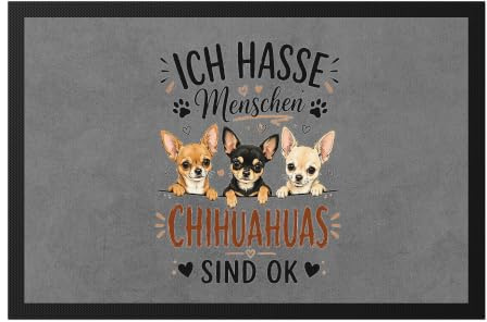 Hey!Print Lustige Hunde Fussmatte Chihuahua Spruch Ich Hasse Menschen für Hundebesitzer, Geschenk Geburtstag Weihnachten, Fußabtreter Hunde Motiv