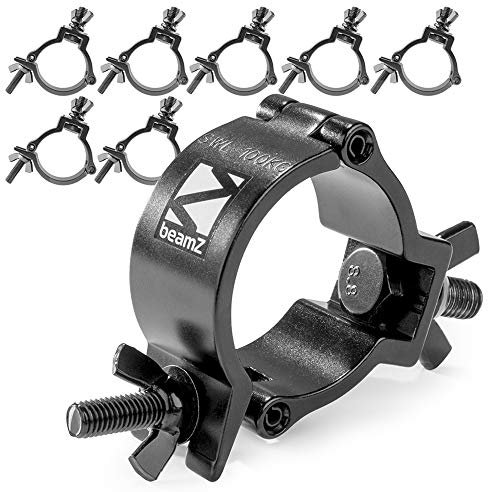 8x BeamZ BC50B-100 Half Coupler O-Clamp Truss Clamps Set, Slimline Aluminium Lighting Mounts, 48-51mm, 100kg Load for DJ Stage Rigging Installations, Professional Finish Black
