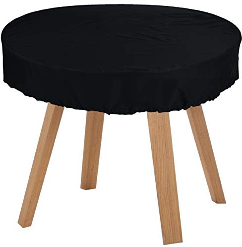 Kaufpirat Premium Abdeckplane Rund Ø 150x15 cm Holzbank Gartenmöbel Gartentisch Hülle Abdeckung Haube Schutzhülle Abdeckhaube 900 D, 500 g/m², 6.000 mm Wasserbeständigkeit Schwarz