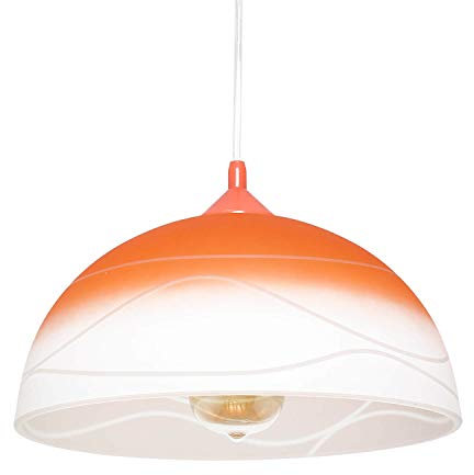 Licht-Erlebnisse Hängelampe Glas Metall Orange Weiß Wohnzimmer Küche B:30 cm E27 rund blendarm Retro Design Hängeleuchte Esstisch ADANIA