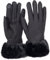 styleBREAKER Damen Unifarbene Touchscreen Stoff Handschuhe mit Kunstfell Besatz am Bund, warme Fingerhandschuhe Winter 09010028, Farbe:Schwarz