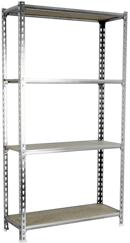 Simonrack Schwerlastregal, Lagerregal, 150x80x40 cm, Metallregal, Kellerregal, Biegestelle 150 kg, 4 Holzfachböden, Verzinkt/Holz - Maderclick