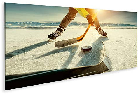 islandburner Bild auf Leinwand Eishockey Spiel Moment Gefrorener See Bilder Wandbilder Poster