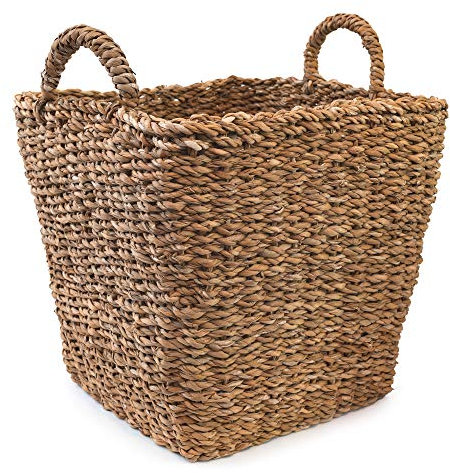 ASK Hogla Flechtkorb mit Griffe eckig Seegras Korb geflochten Aufbewahrungskorb Henkel Fair Trade (36cm)