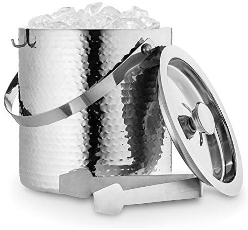 Hammered Ice Bucket - Ice Bucket with Tongs - Insulated Ice Bucket with Lid - Double Wall Ice Bucket 3 Quarts - By Colleta Home