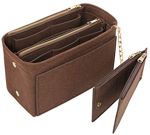 Yoillione Filz Taschenorganizer mit Kreditkartenetui, Damen Bag in Bag Handtaschen Organizer Mittel Braun, Taschen Organisator mit Reißverschluss