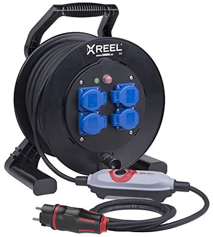 Sicherheits-Kabeltrommel XREEL 230V/16A K2 IP54 Gummi H07RN-F 3x2,5mm² schwarz mit PRCD-S+ 40m