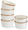 ONEMORE 12 oz Ramekins Oven Safe - Set of 6 Speckled Ceramic Souffle Dishes with Brown Rim for Baking Creme Brulee, French Onion Soup, Pot Pies, and More | Rustic Design with Warm Cream Glaze