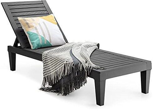 COSTWAY Bain de Soleil Réglable sur 5 Positions, Chaise Longue Inclinable pour Terrasse Résistante aux Intempéries et à la Rouille pour Terrasse, Plage, Balcon, Bord de Piscine, Charge 180KG (Noir)